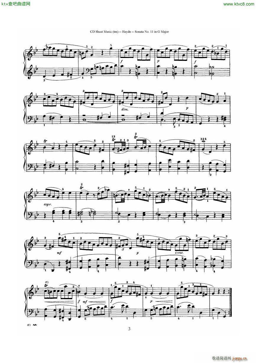 Haydn Joseph Sonata no 11 in G Major(V)3