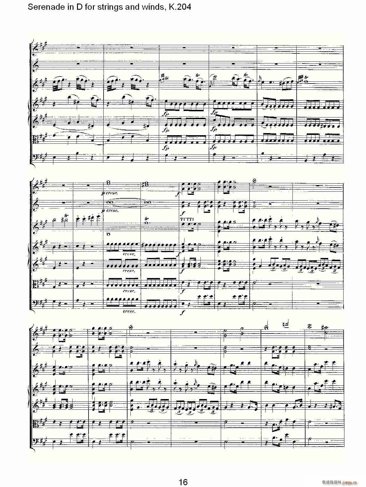 Serenade in D for strings and winds, K.204(ʮּ)16