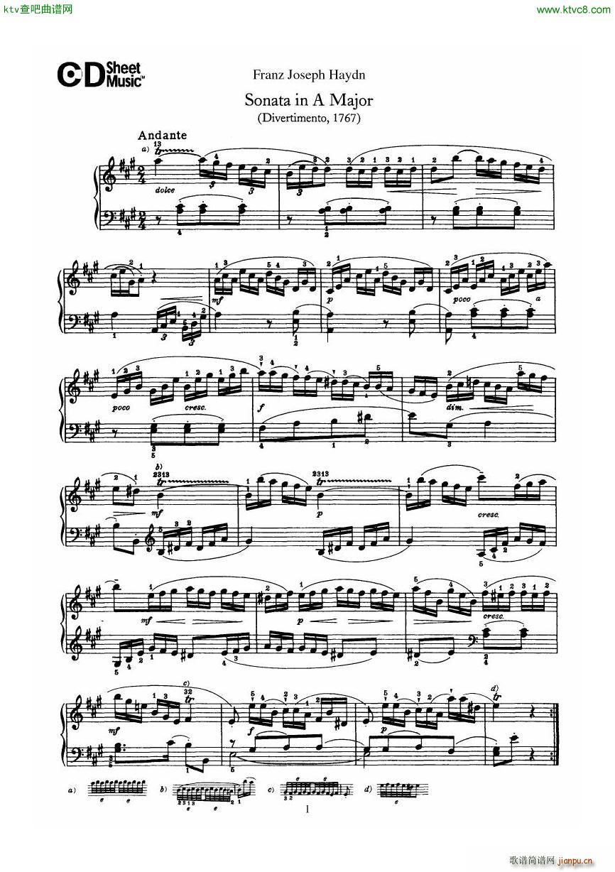 Haydn Joseph Sonata no 12 in A Major(V)1
