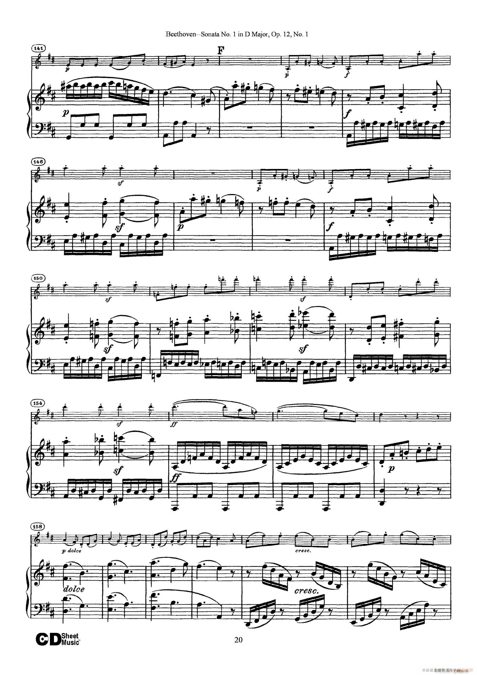 D{(dio)һСQ Sonata No 1 in D Major Op 12 No 1 ٰ(V)20
