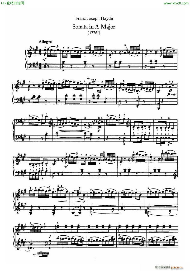 Haydn Piano Sonata No 30 In A(V)1