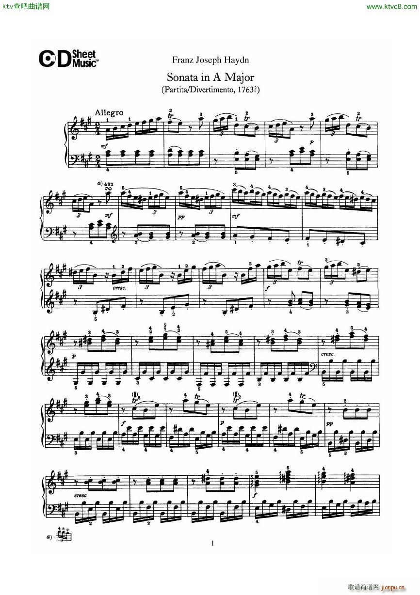 Haydn Joseph Sonata no 5 in A Major(V)1