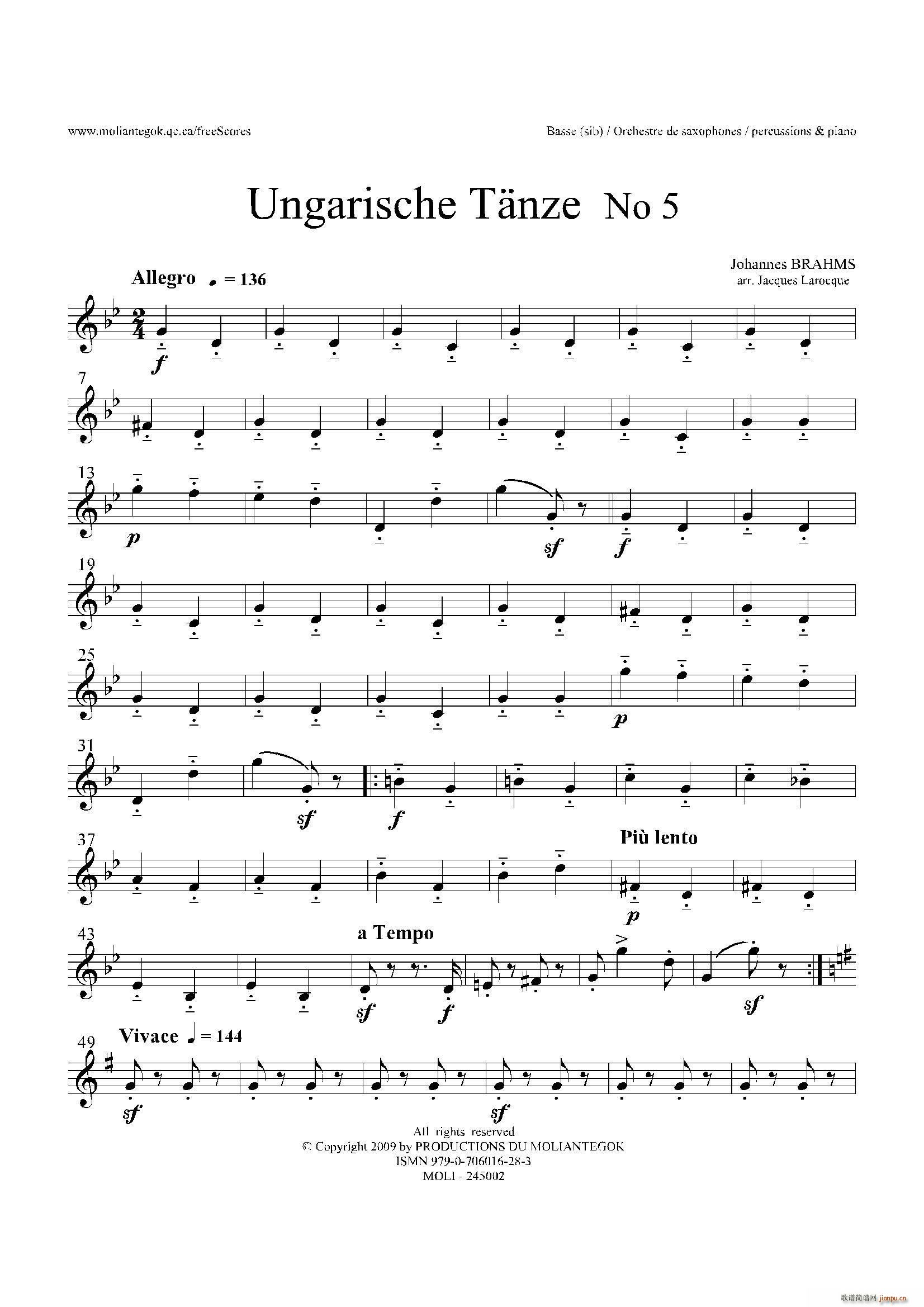 Ungarische Tnze No 5 ʮBasse(V)1