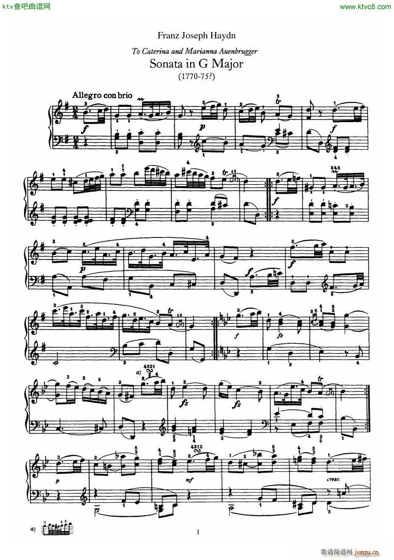 Haydn Piano Sonata No 39 In G(V)1