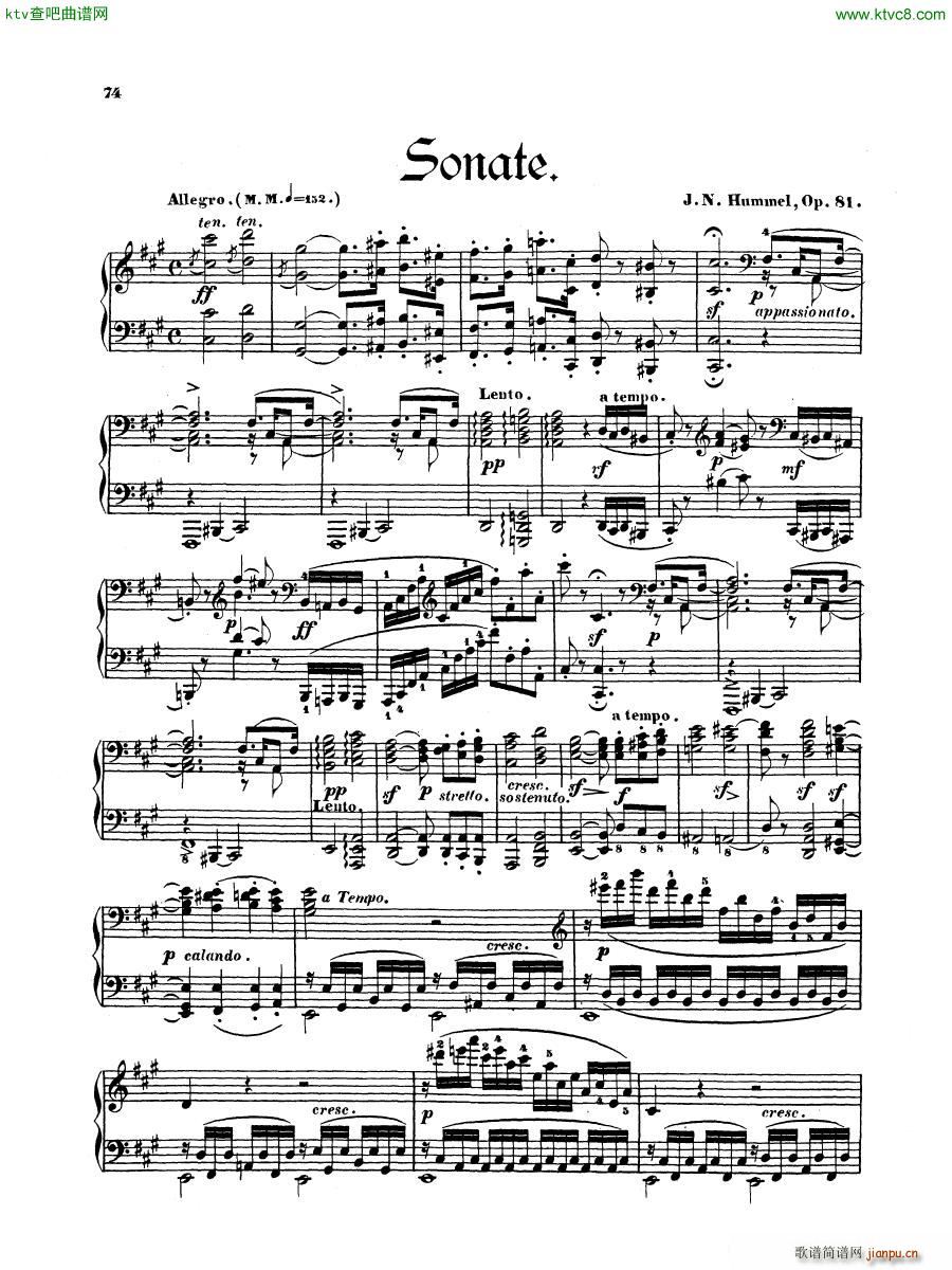 Hummel Sonata in F sharp minor Op 81(V)1