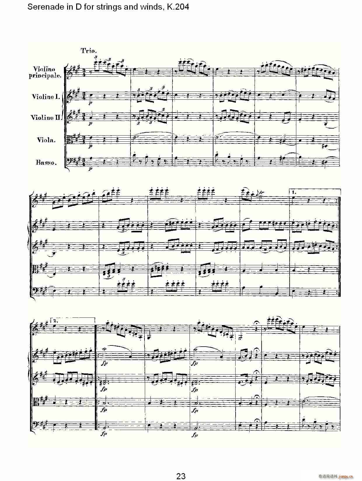 Serenade in D for strings and winds, K.204(ʮּ)23