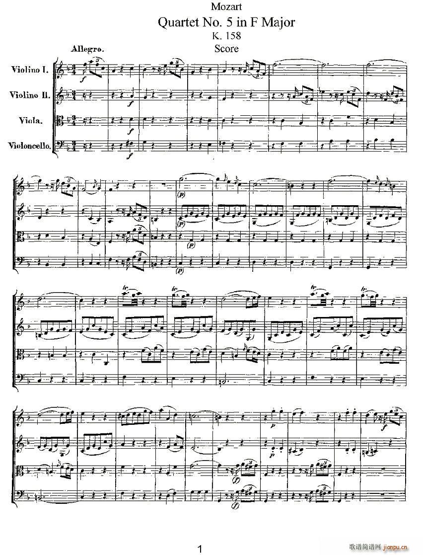 Quartet No 5 in F Major K 158 F{(dio)Ҙ(V)1