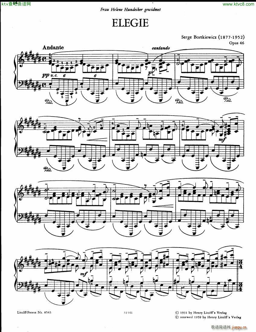 Bortkiewicz Op 42 Ballade and Op 46 Elegie(V)14