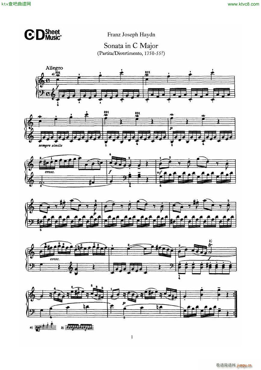 Haydn Joseph Sonata no 1 in C Major(V)1