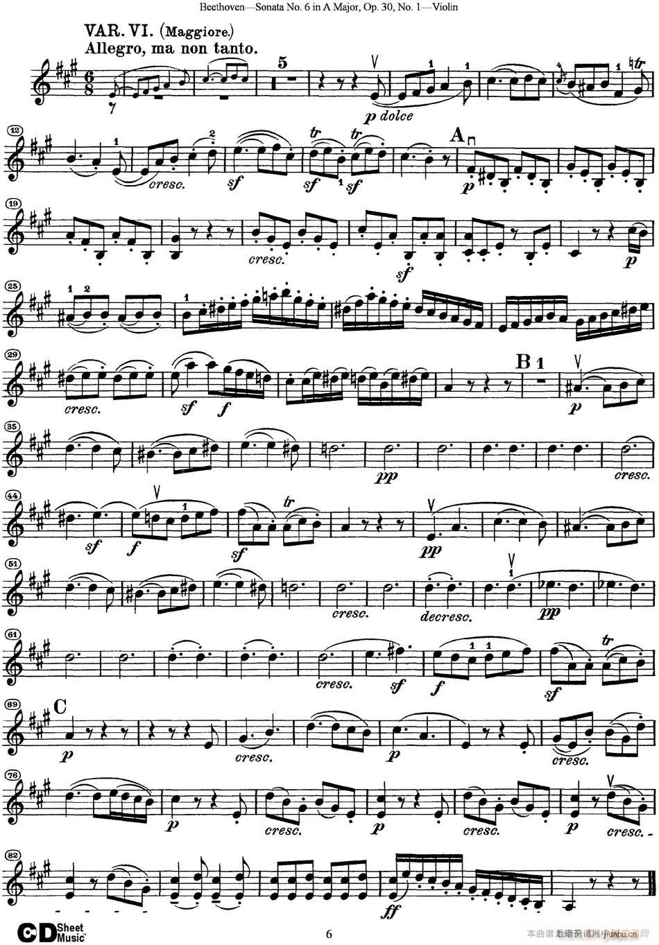 Violin Sonata No 6 in A Major Op 30 No 1(СV)6