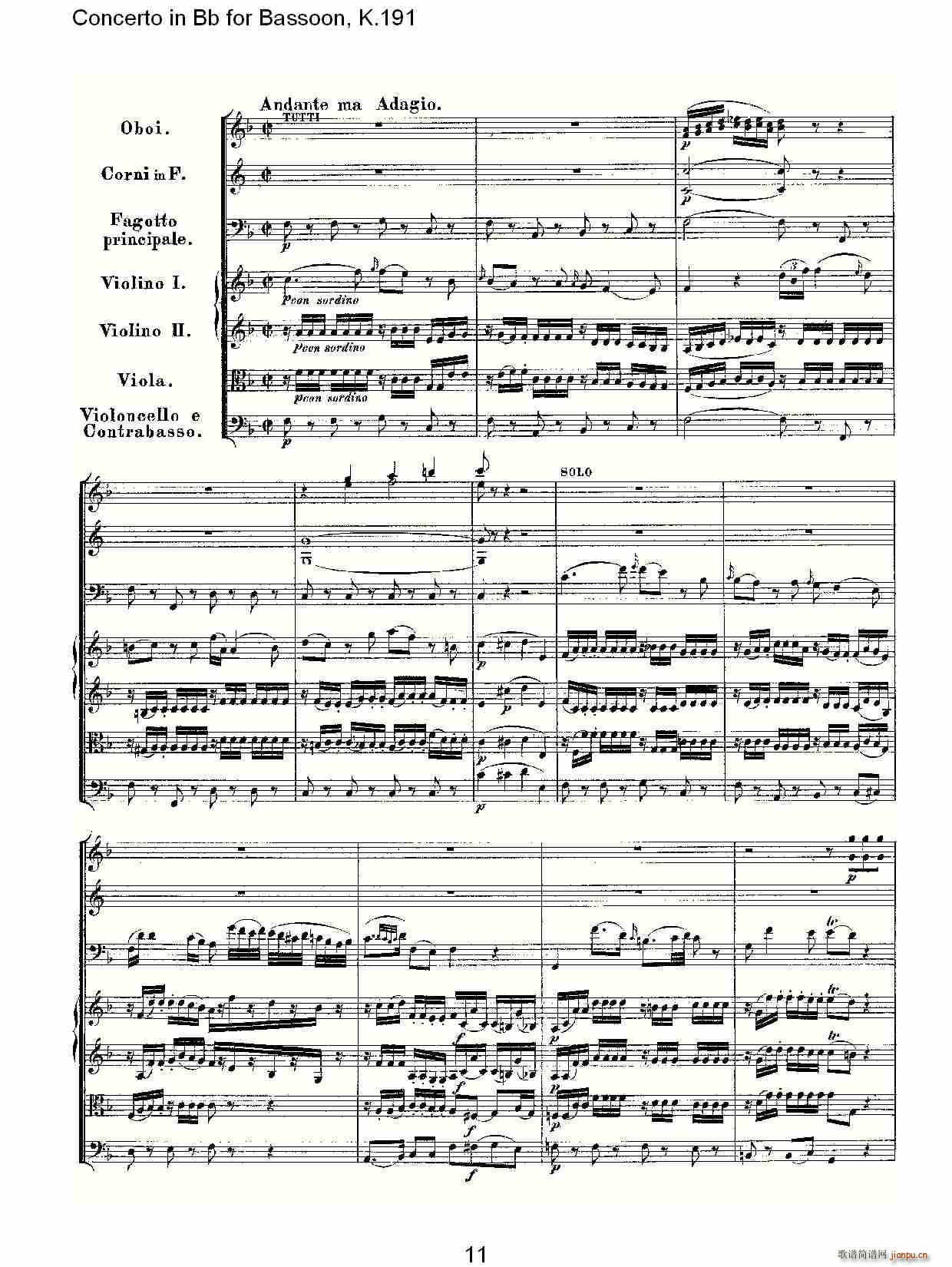 Concerto in Bb for Bassoon, K.191(ʮּ)11