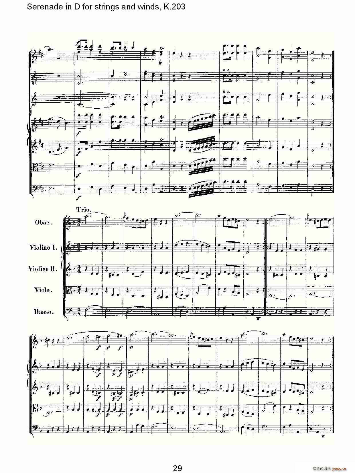Serenade in D for strings and winds, K.203(ʮּ)29
