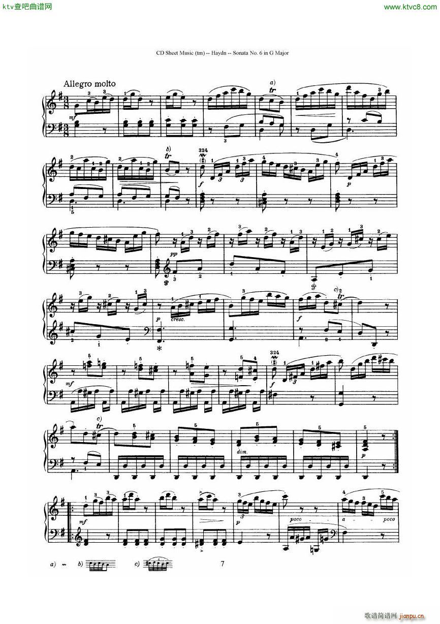 Haydn Joseph Sonata no 6 in G Major(V)7