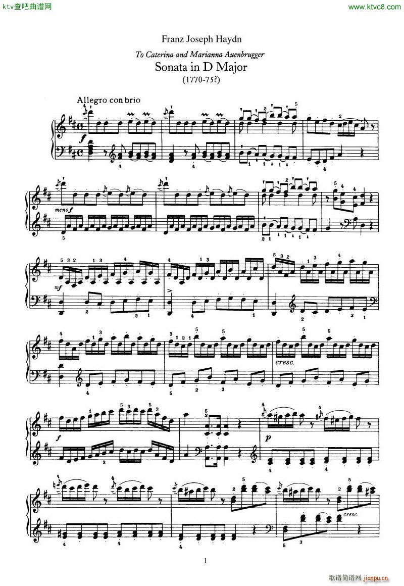 Haydn Piano Sonata No 37 In D(V)1
