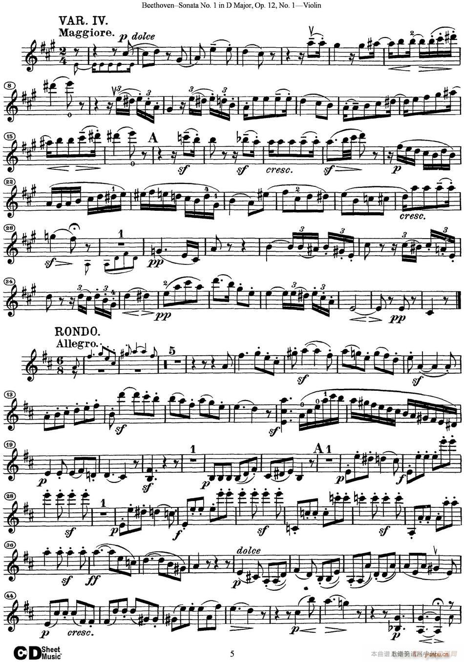 Violin Sonata No 1 in D Major Op 12 No 1(СV)5