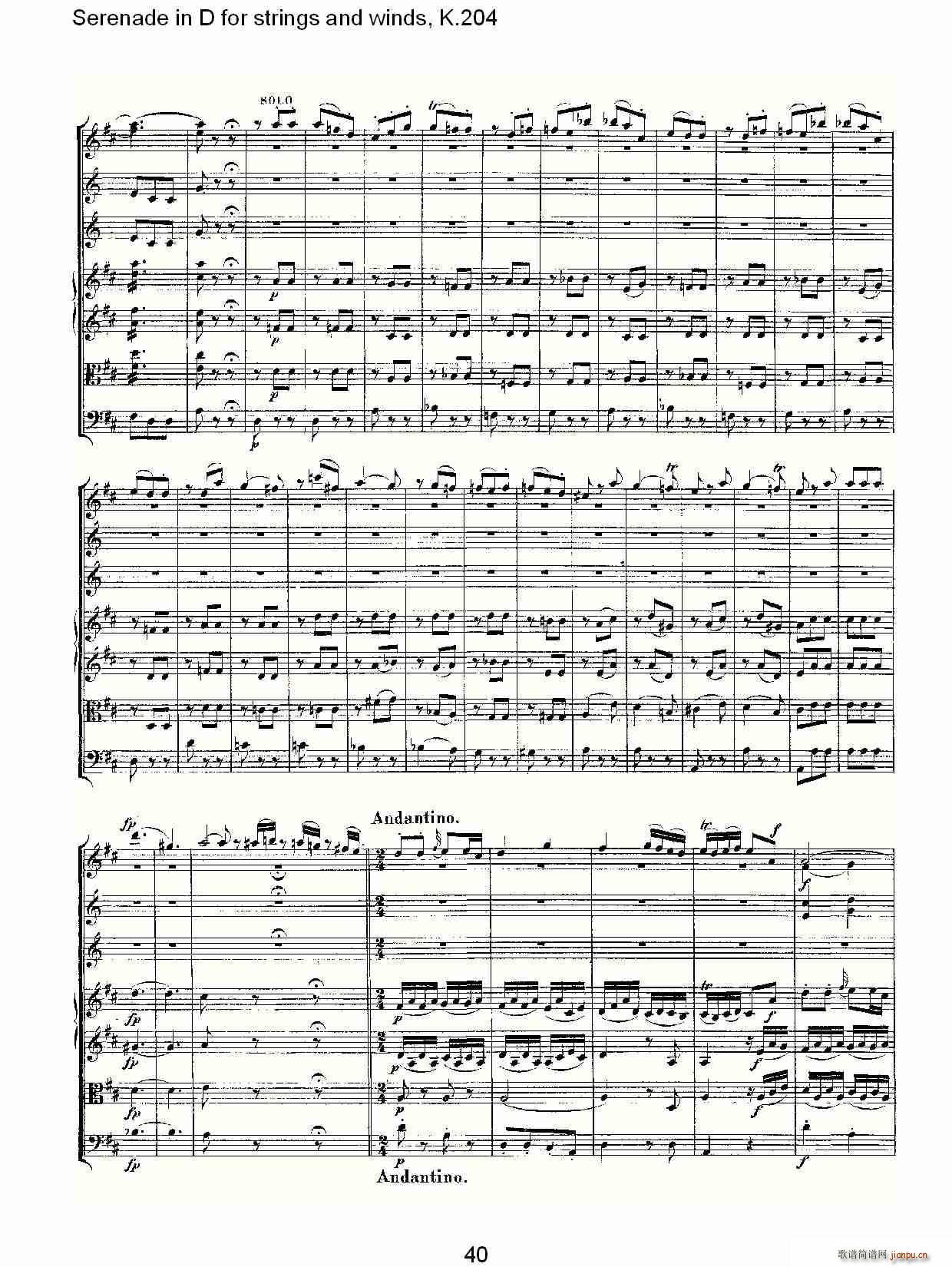 Serenade in D for strings and winds, K.20(ʮּ)12