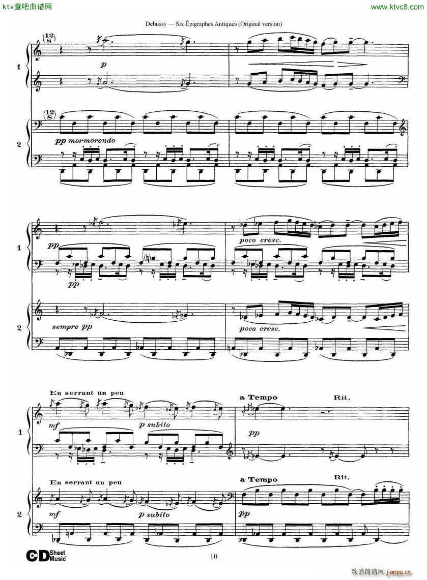 Debussy Six pigraphes Antiques 2 Piano s(V)10