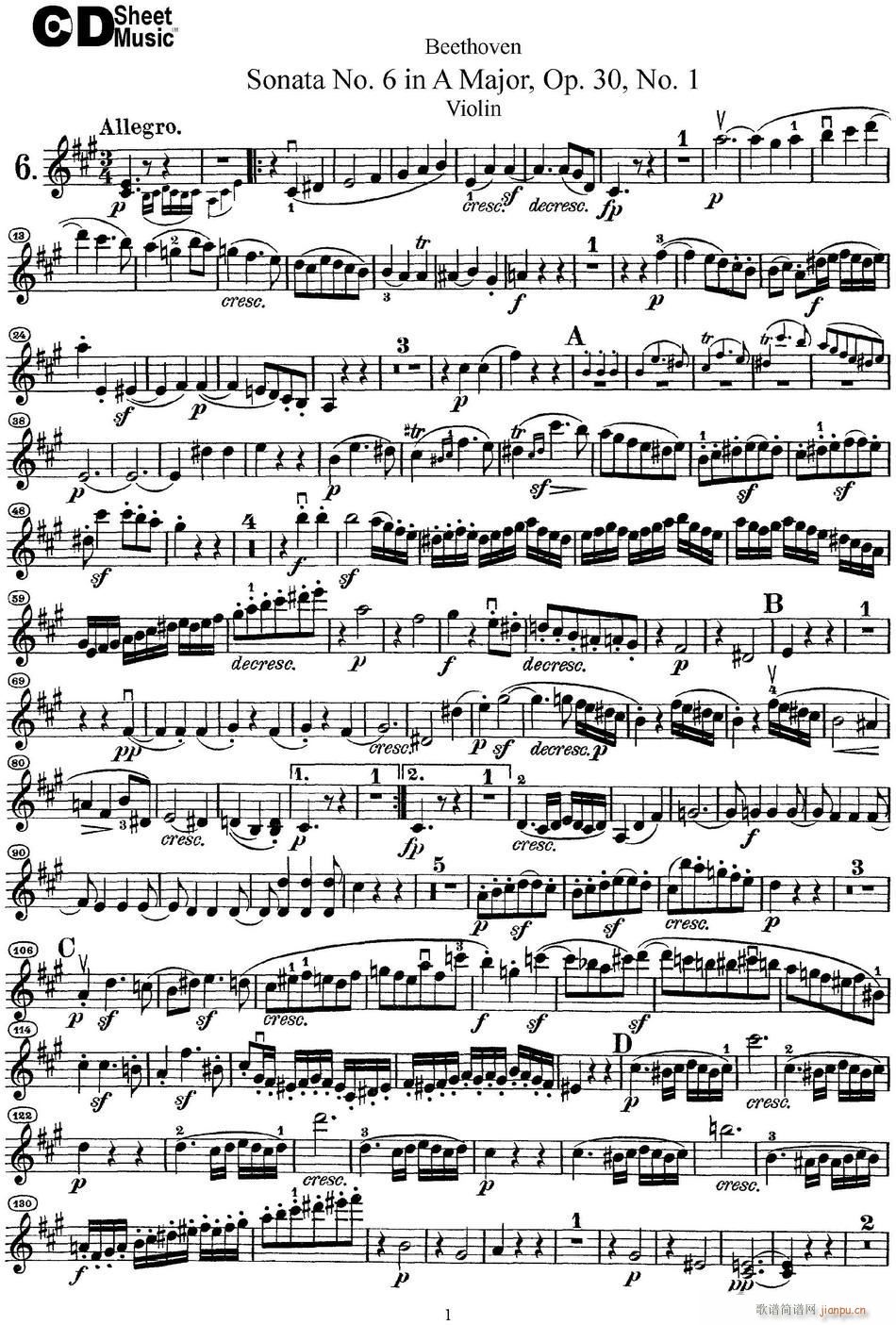 Violin Sonata No 6 in A Major Op 30 No 1(СV)1