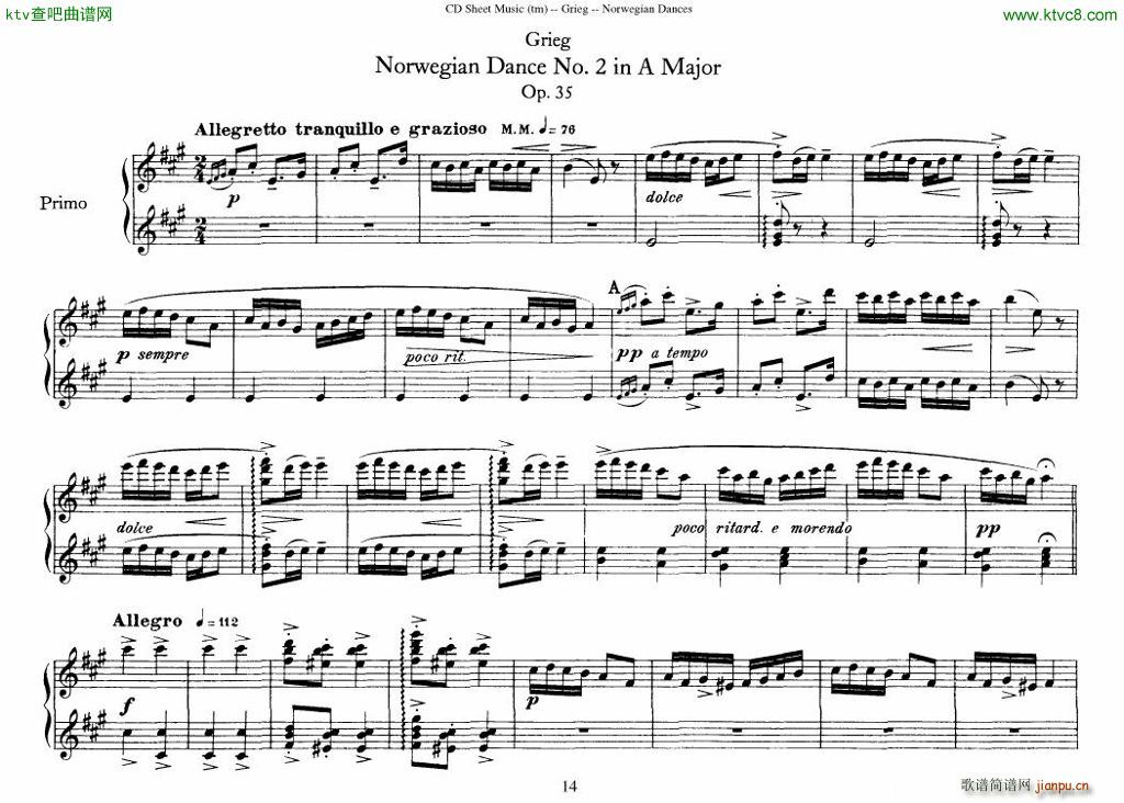 Grieg Norwegian Dance Op 35 1 4 Duet(V)14