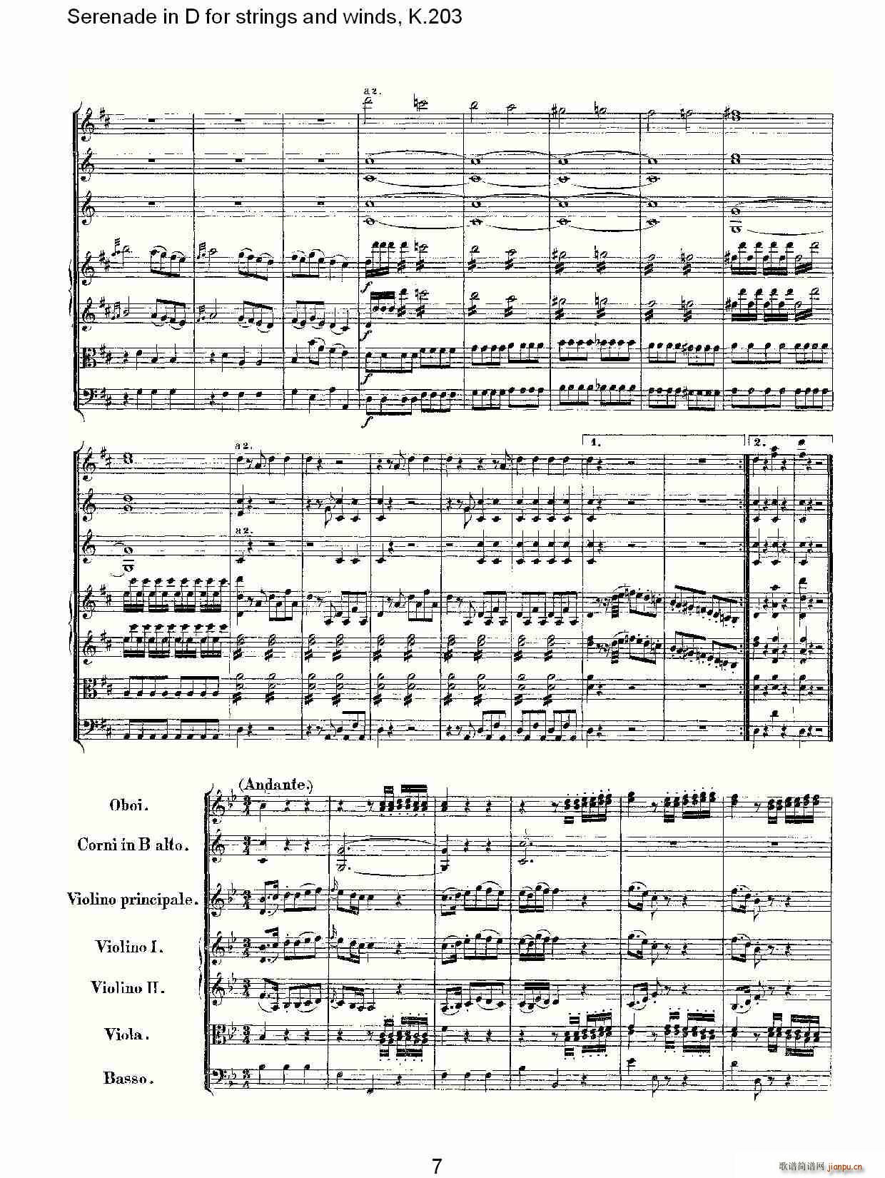 Serenade in D for strings and winds, K.203(ʮּ)7