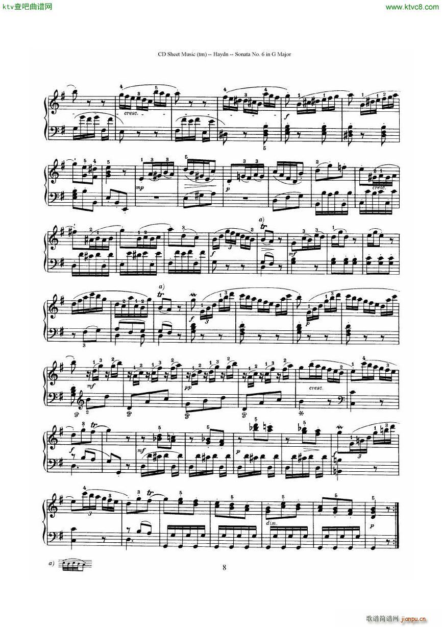 Haydn Joseph Sonata no 6 in G Major(V)8