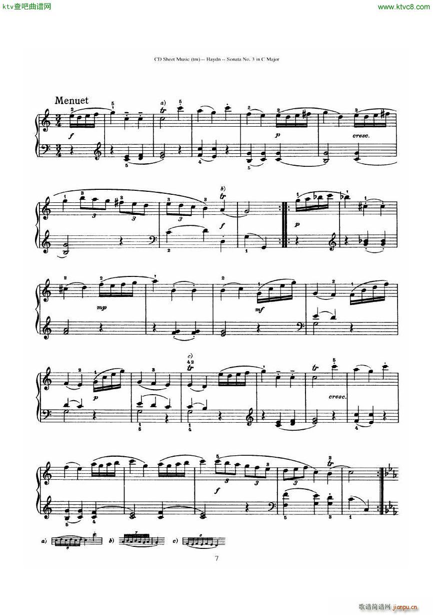 Haydn Joseph Sonata no 3 in C Major(V)7