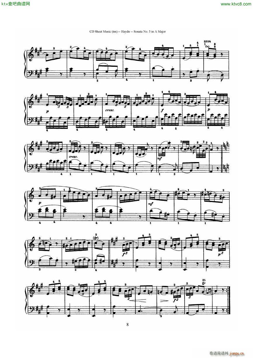 Haydn Joseph Sonata no 5 in A Major(V)8