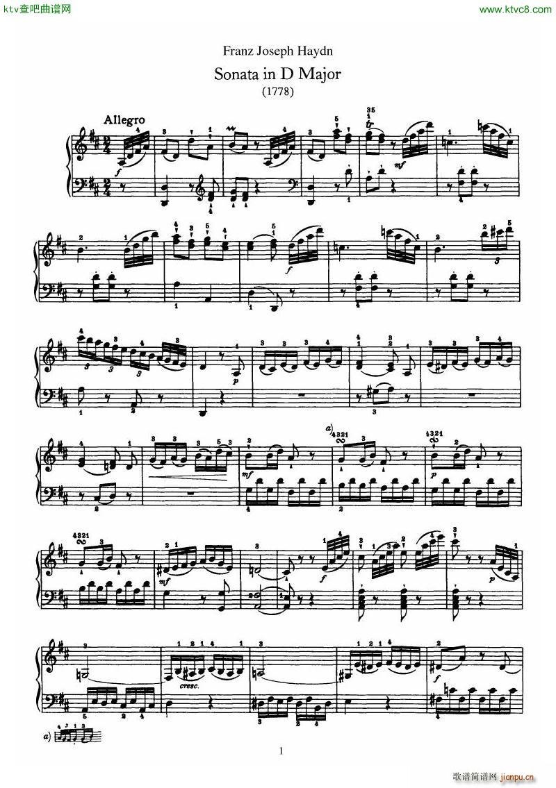 Haydn Piano Sonata No 33 In D(V)1