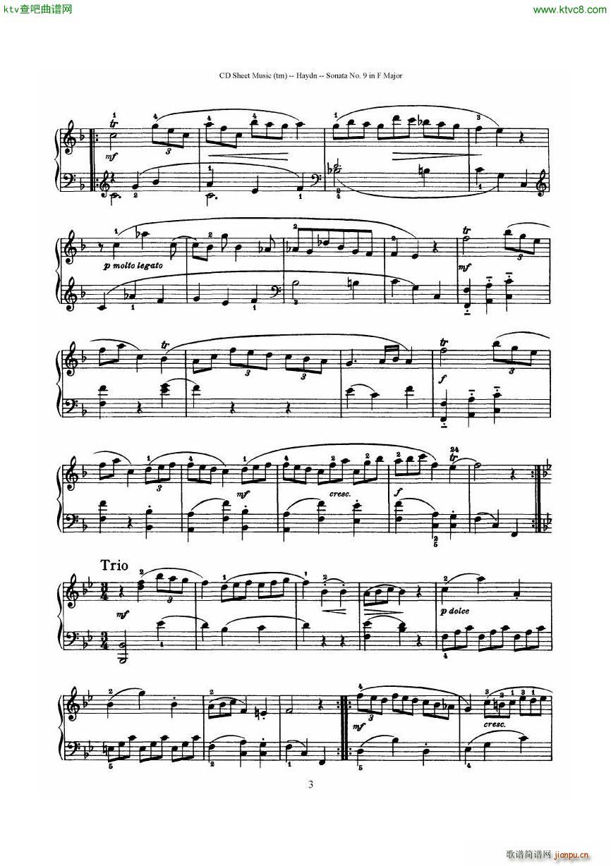 Haydn Joseph Sonata no 9 in F Major(V)3