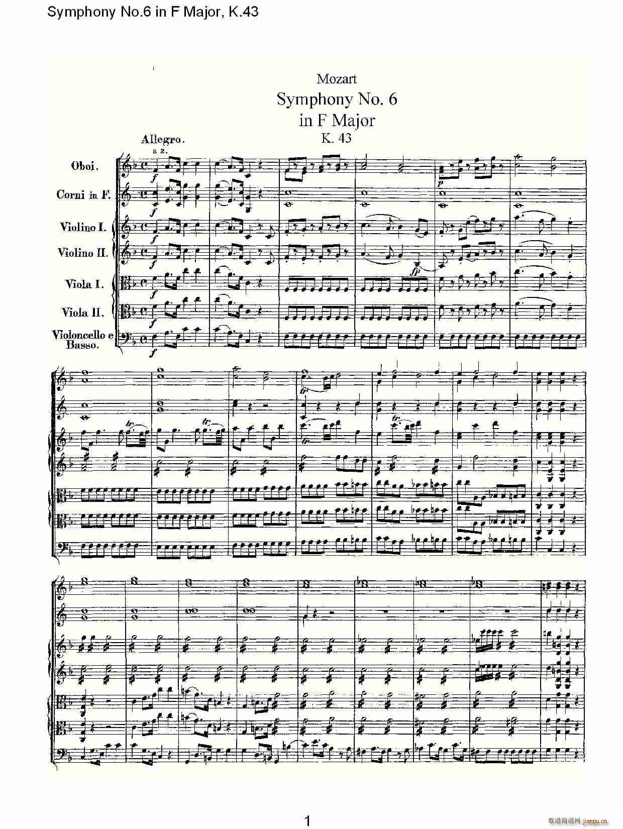 Symphony No.6 in F Major, K.43(ʮּ)1
