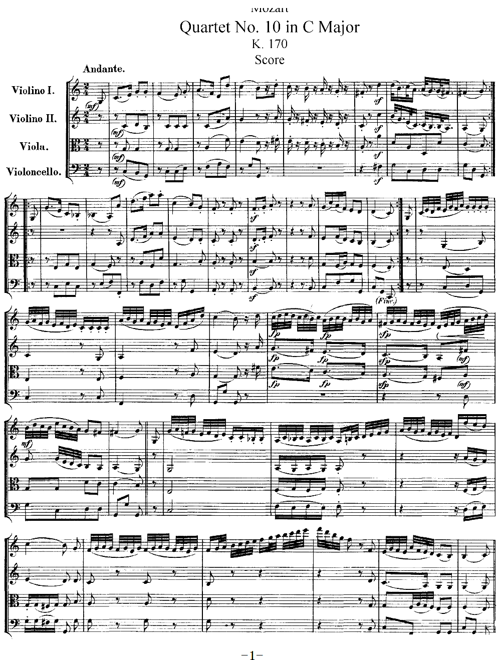 Mozart Quartet No 10 in C Major K 170(V)1