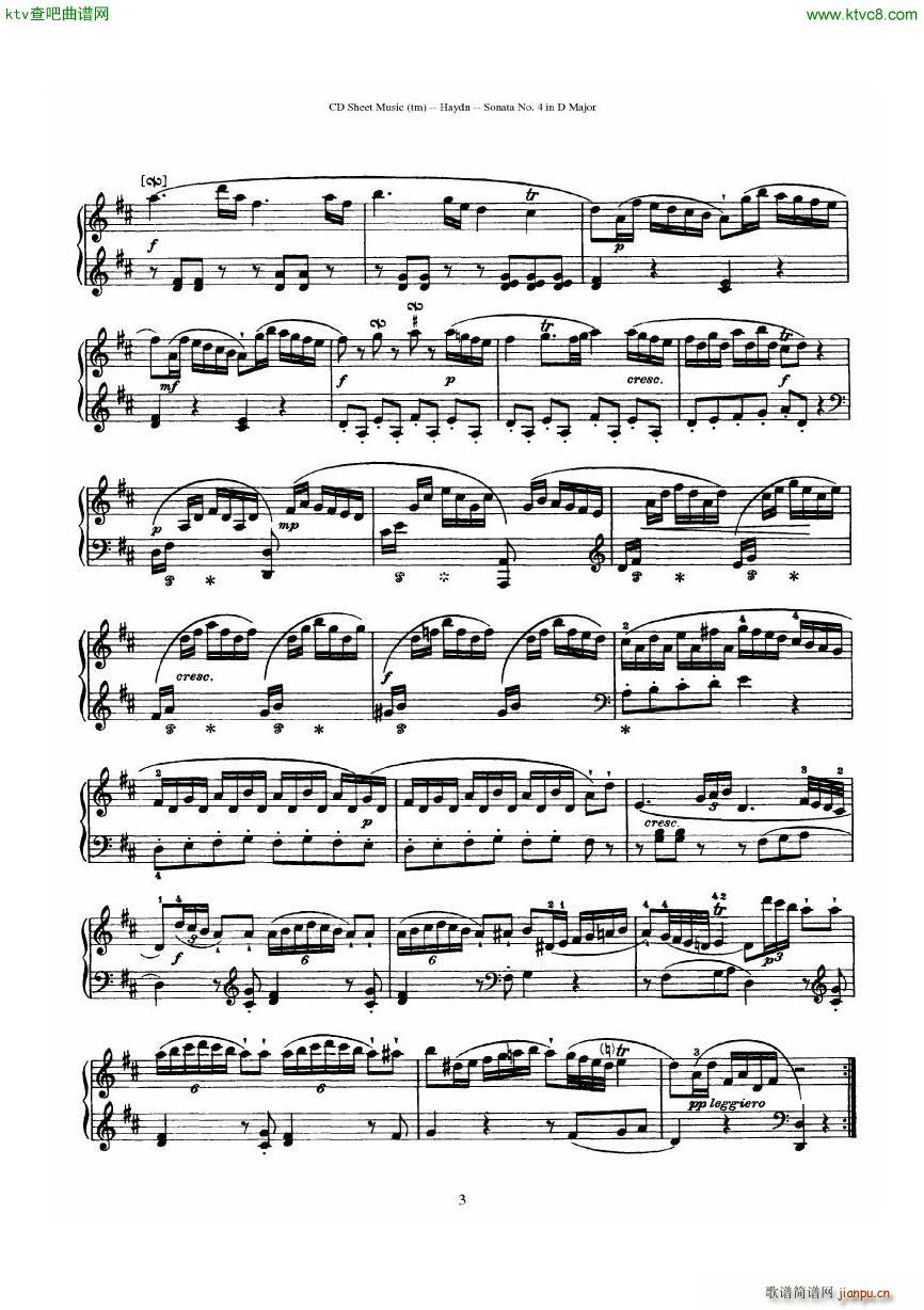 Haydn Joseph Sonata no 4 in D Major(V)3