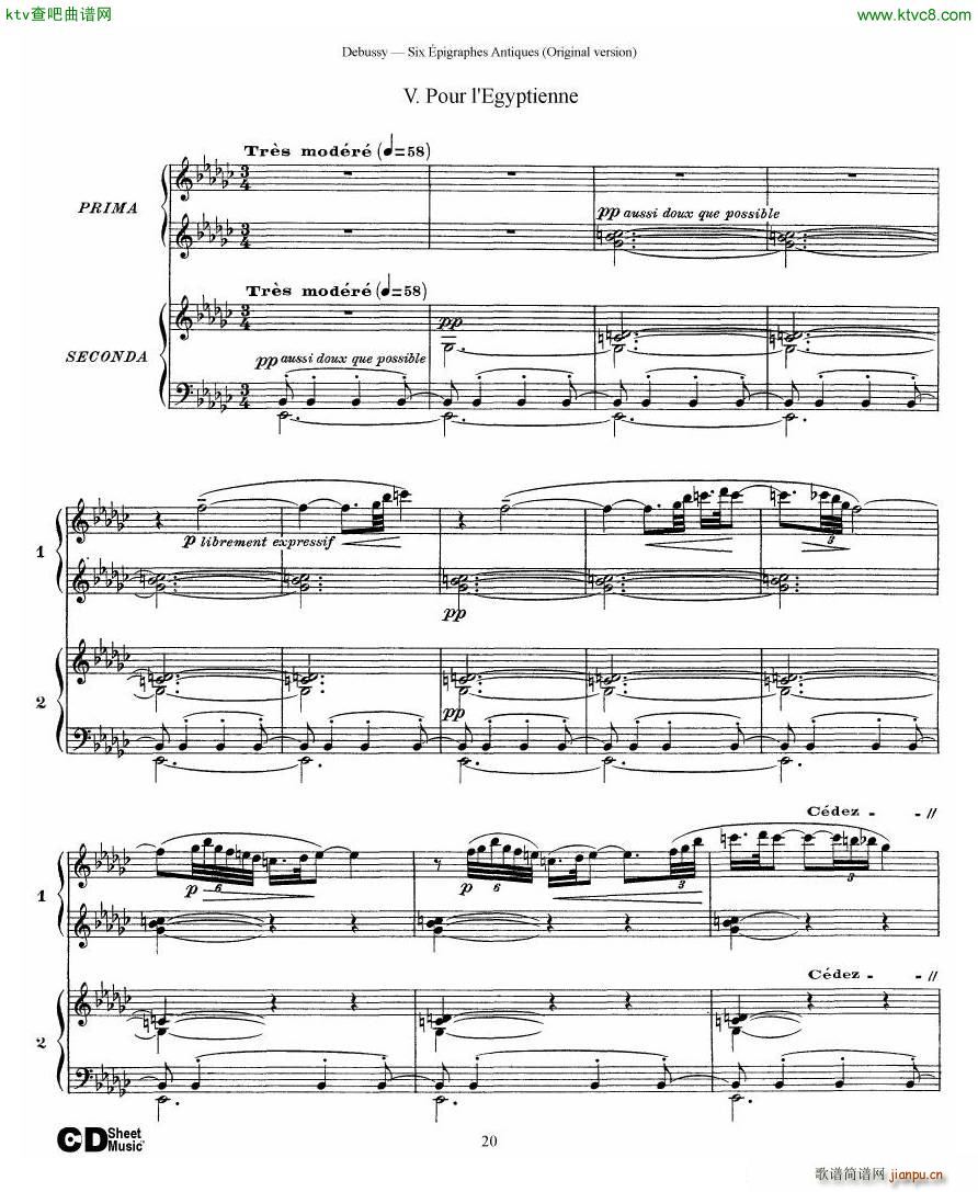 Debussy Six pigraphes Antiques 2 Piano s(V)20