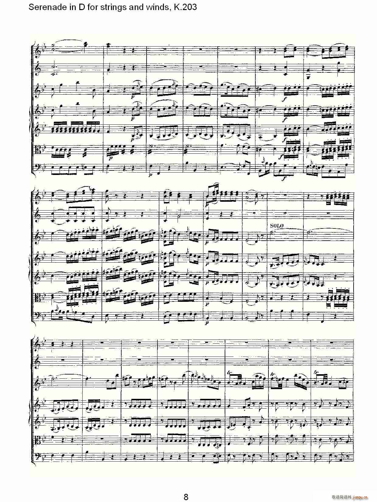 Serenade in D for strings and winds, K.203(ʮּ)8