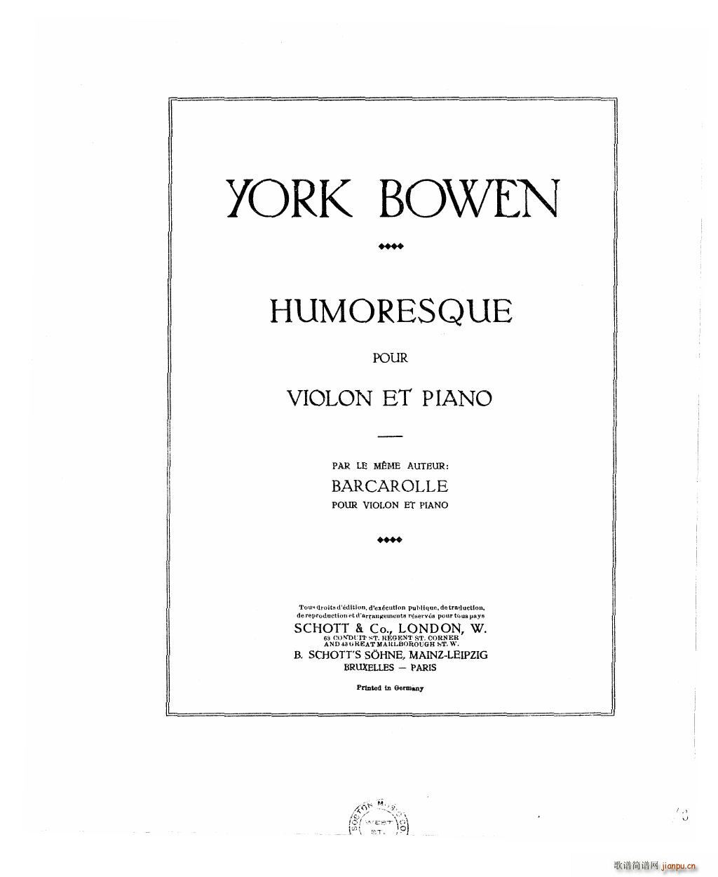 Bowen Humoresque for violin and piano(V)17