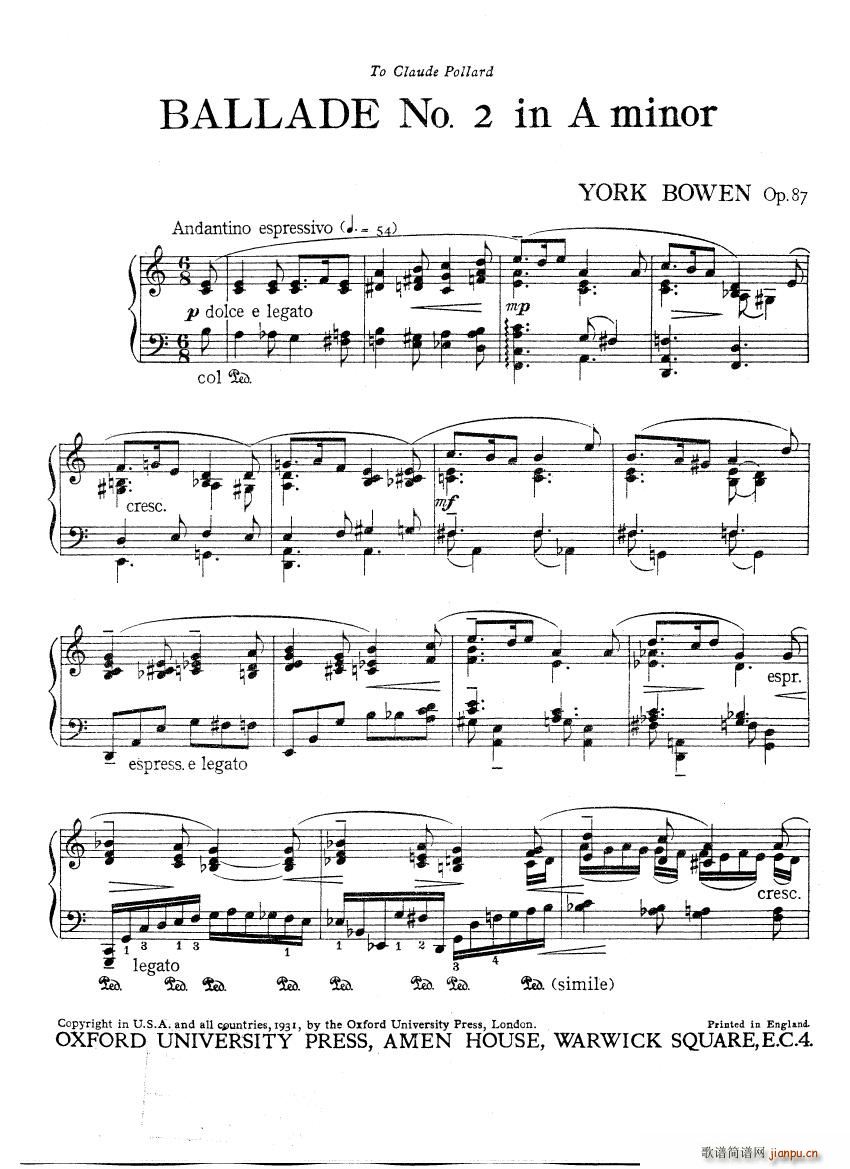 Bowen Op 87 Ballade No 2(V)1