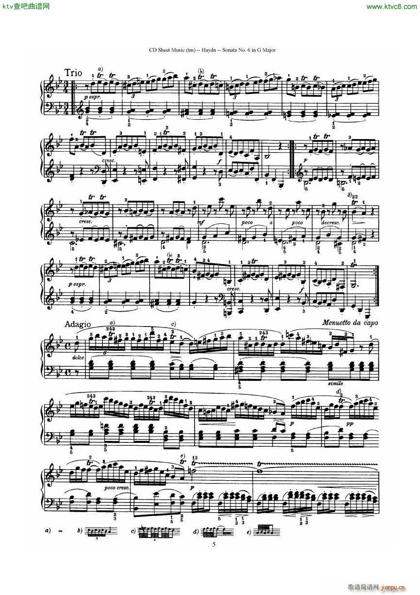 Haydn Joseph Sonata no 6 in G Major(V)5