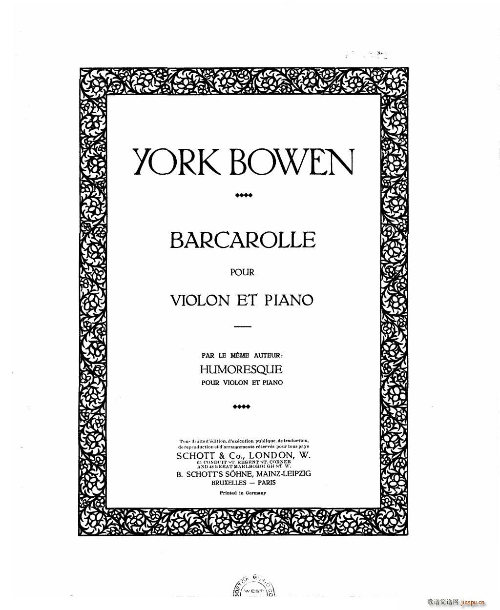 Bowen Barcarolle for violin and piano(V)1