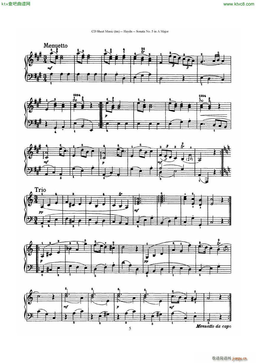 Haydn Joseph Sonata no 5 in A Major(V)5
