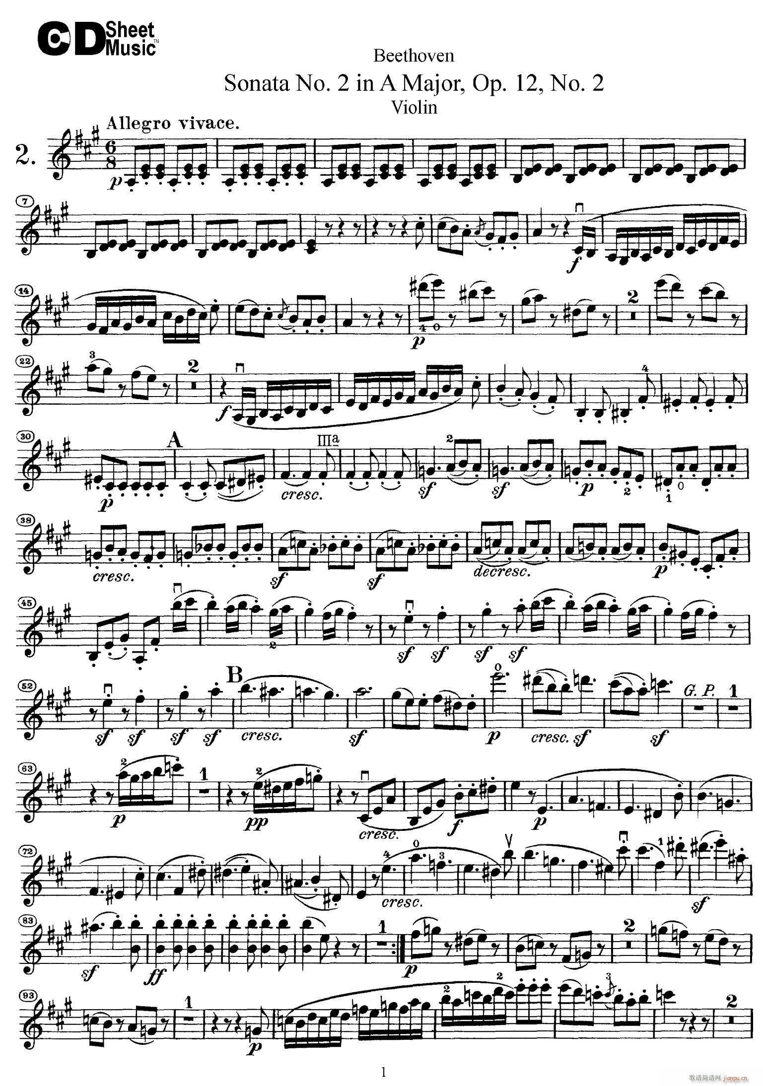 A{(dio)ڶСQ Sonata No 2 in A Major Op 12 No 2(СV)1