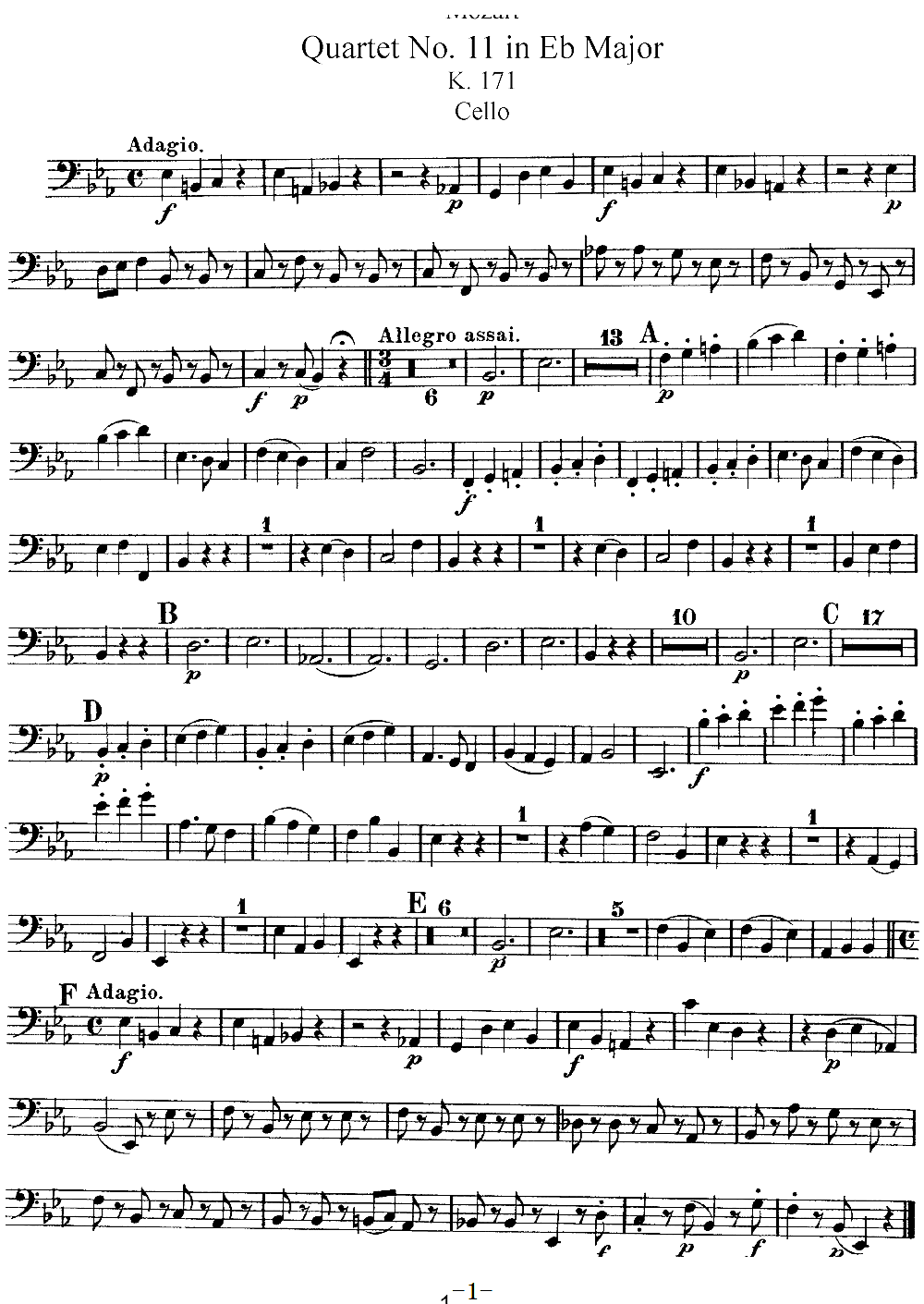 Mozart Quartet No 11 in Eb Major K 171 Cello(ʮּ)1