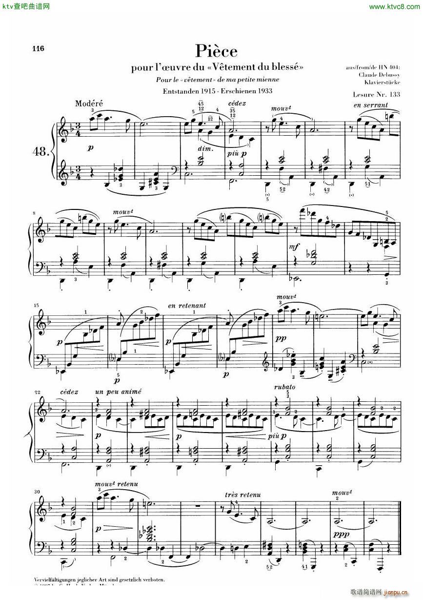 Debussy Piece Vetements du blesse 1915(V)1
