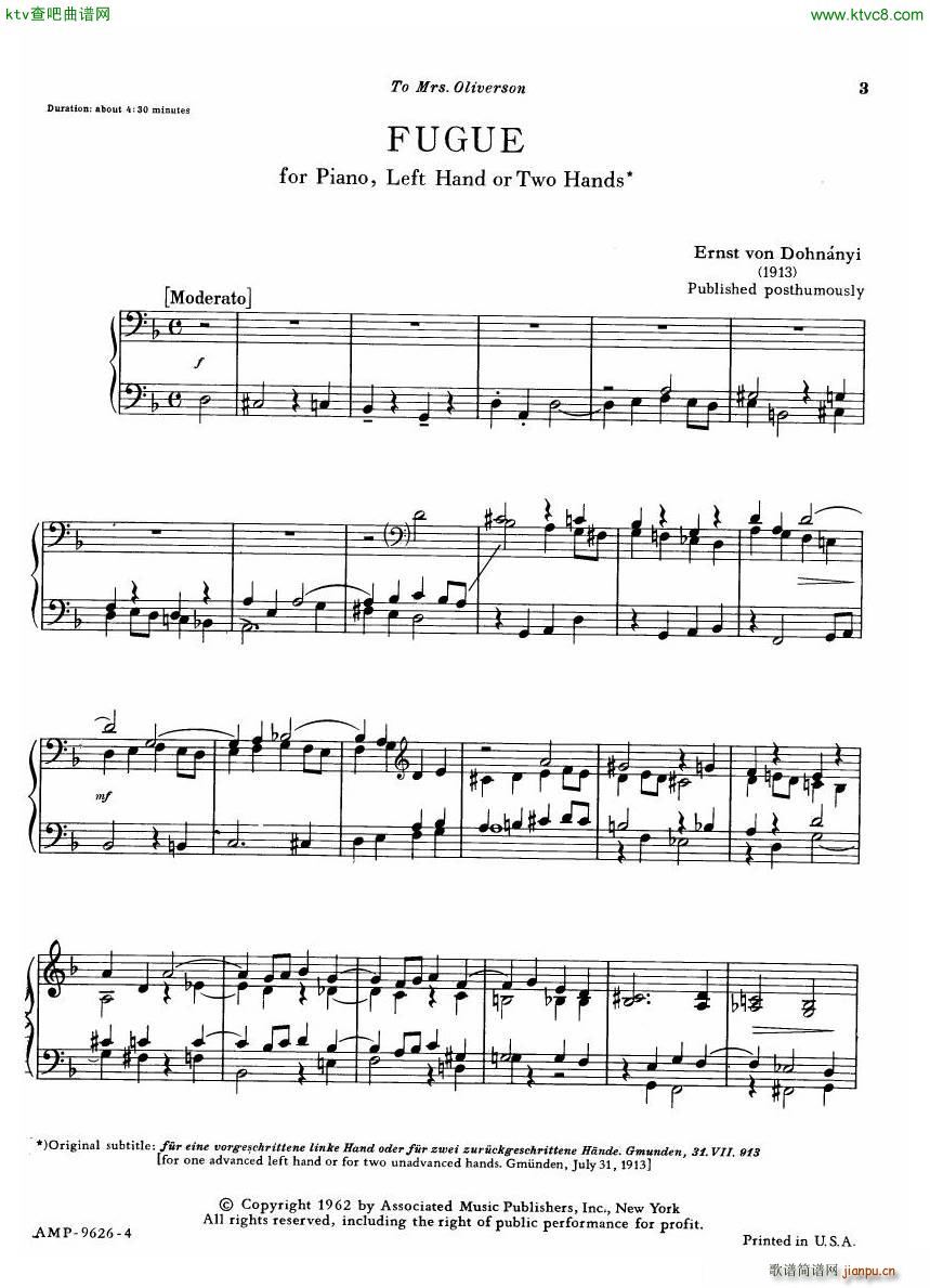 Dohnanyi Fugue for the left hand only(V)1