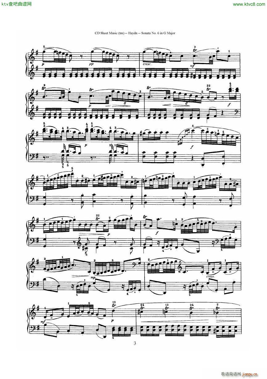 Haydn Joseph Sonata no 6 in G Major(V)3