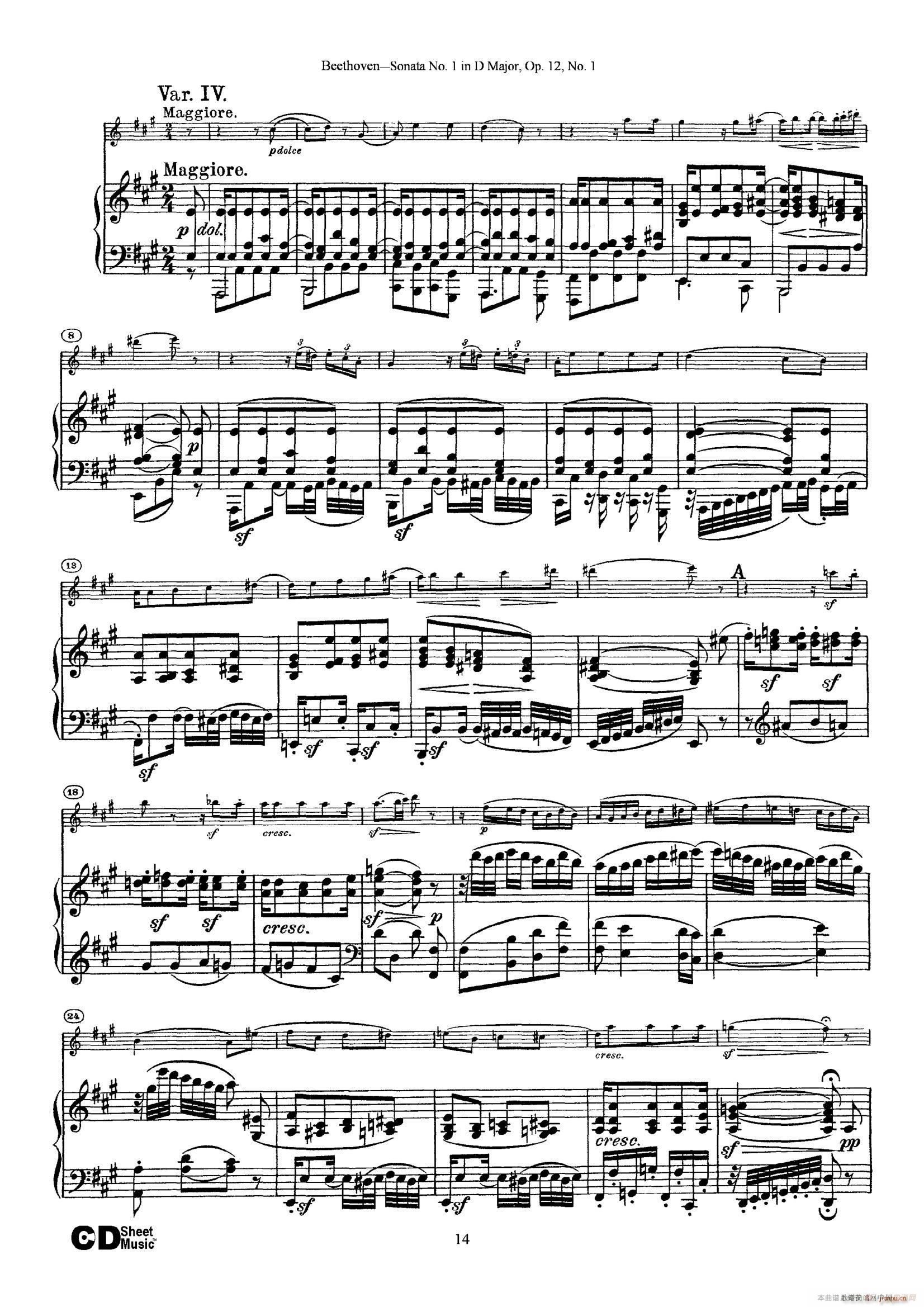 D{(dio)һСQ Sonata No 1 in D Major Op 12 No 1 ٰ(V)14