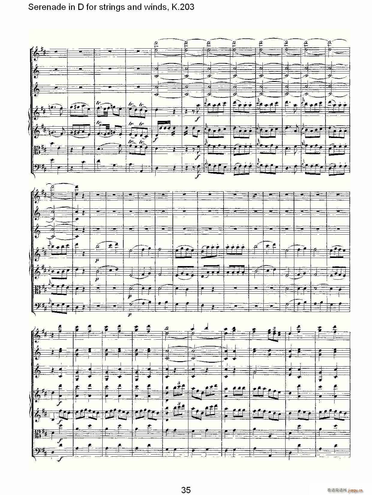 Serenade in D for strings and winds, K.203(ʮּ)35
