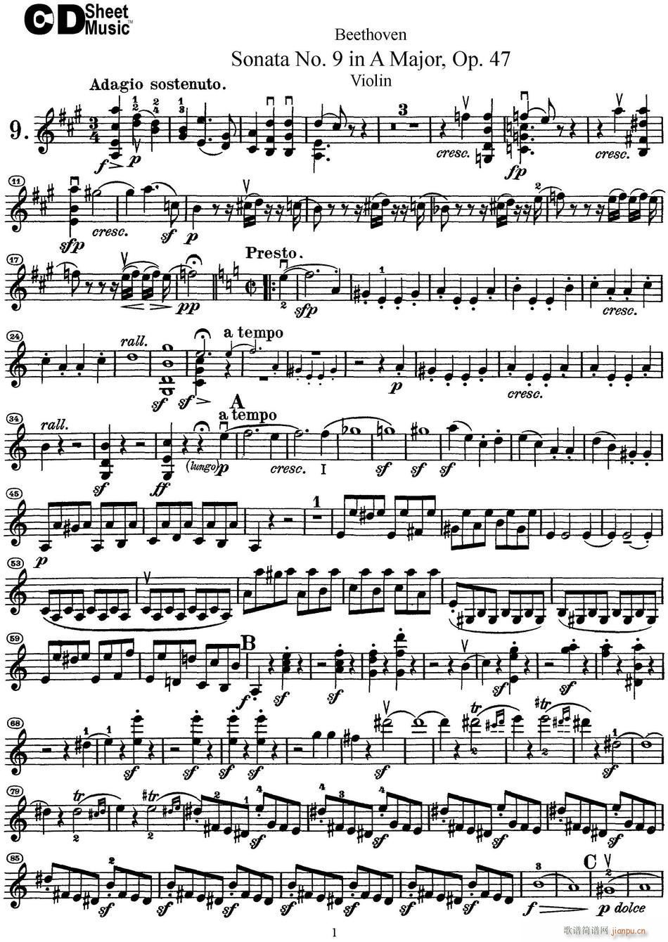 Violin Sonata No 9 in A Major Op 47(СV)1