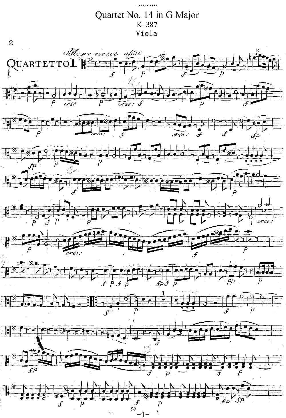 Mozart Quartet No 14 in G Major K 387 Viola(ʮּ)1