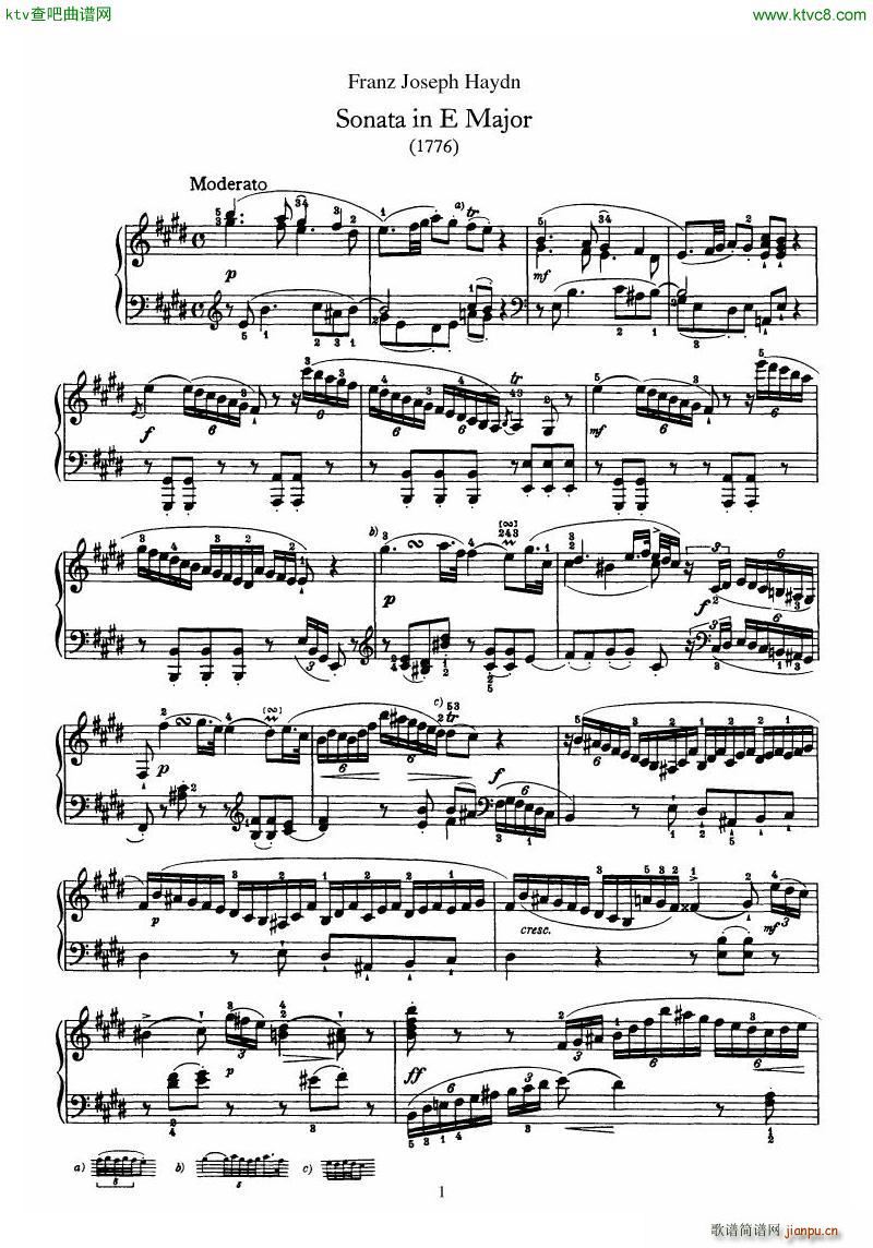 Haydn Piano Sonata No 31 In E(V)1