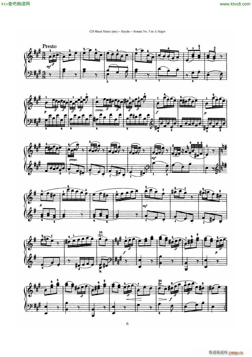 Haydn Joseph Sonata no 5 in A Major(V)6